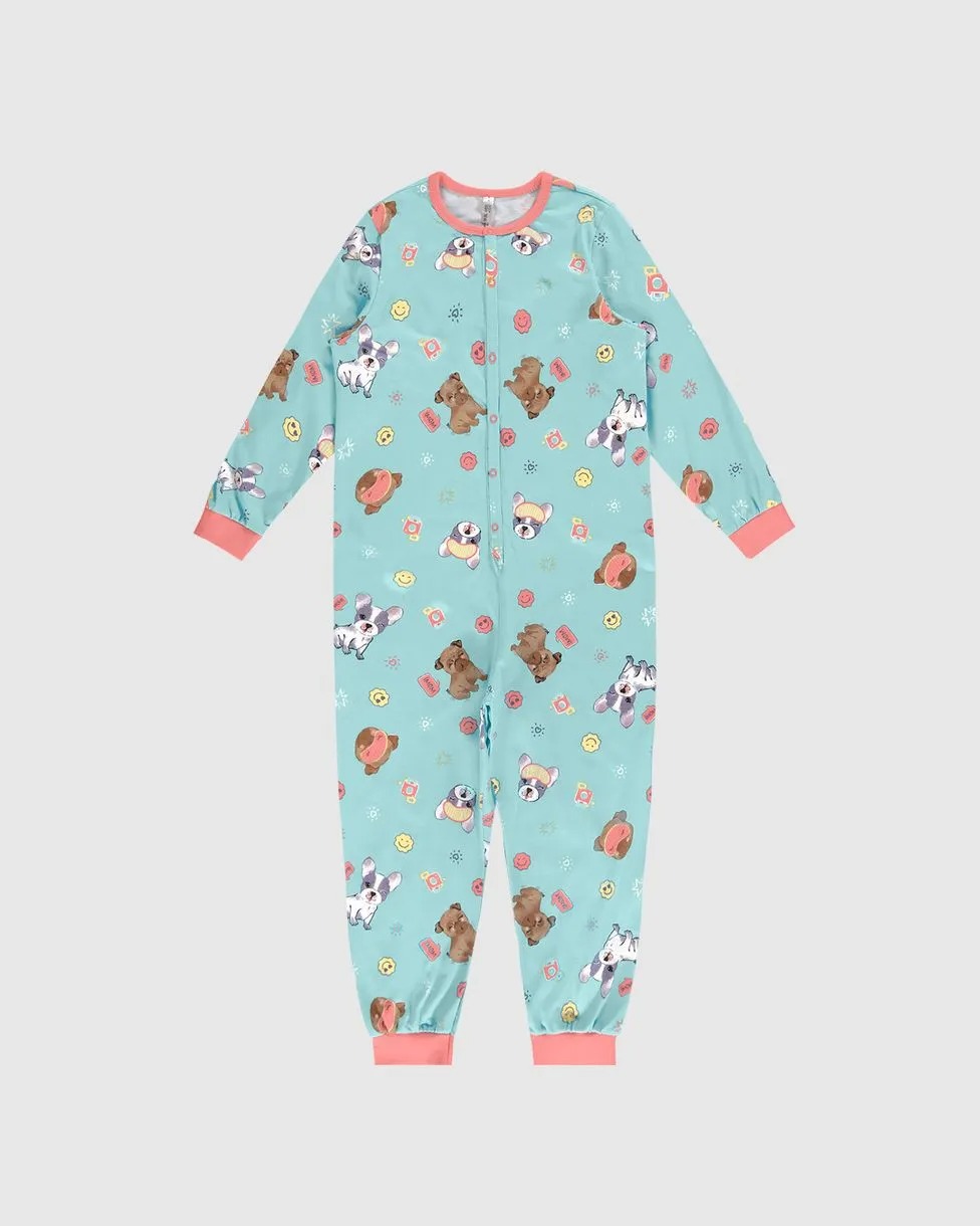 Pijama Macacão Infantil Menina Estampado Em Algodão Malwee Kids