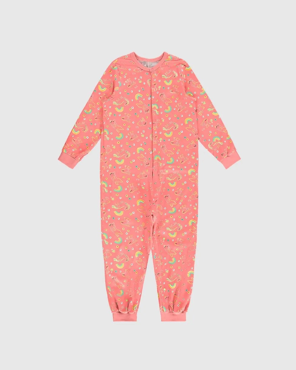 Pijama Macacão Infantil Menina Estampado Em Algodão Malwee Kids
